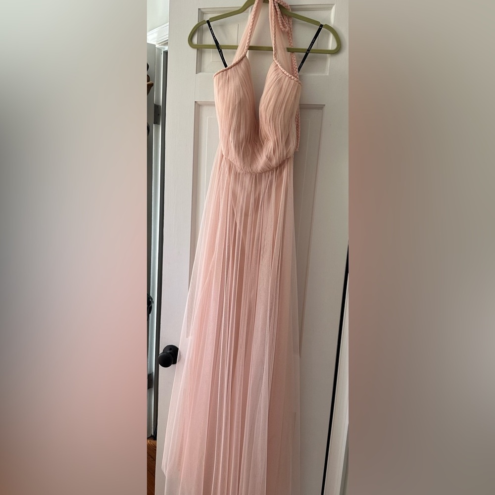 Bridesmaid dress - pale pink - halter with braided detail size 12